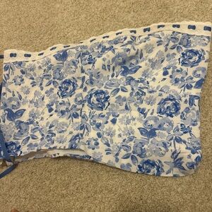 Blue Floral Strapless Crop Top